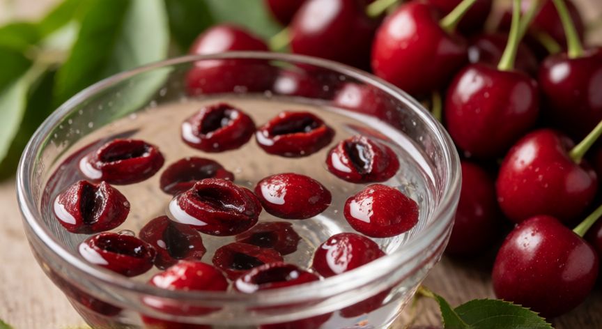 como plantar cerezas desde el hueso, Lavado de semillas de cereza en un recipiente de vidrio con agua