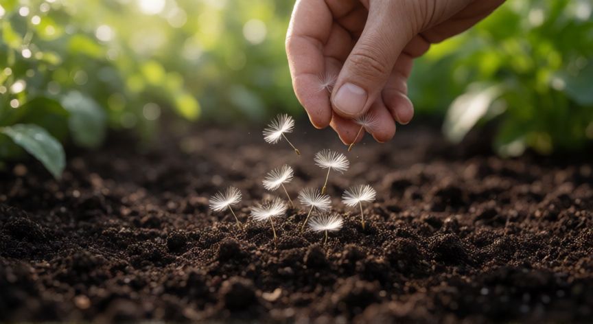 como plantar diente de leon, Siembra de semillas de diente de león en la tierra del jardín
