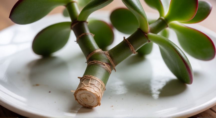 como plantar esquejes de arbol de jade, Esqueje de arbol de jade curado y listo para plantar