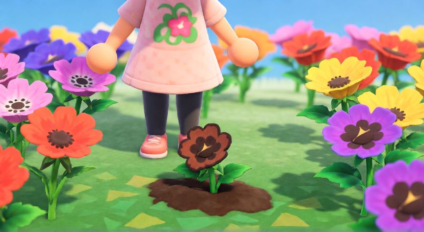 Personaje plantando una semilla de flor en el suelo