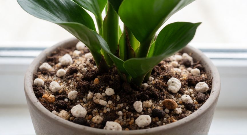 como plantar hijuelos de cica, Maceta con sustrato drenante y perlita listo para la plantación del hijuelo de cica
