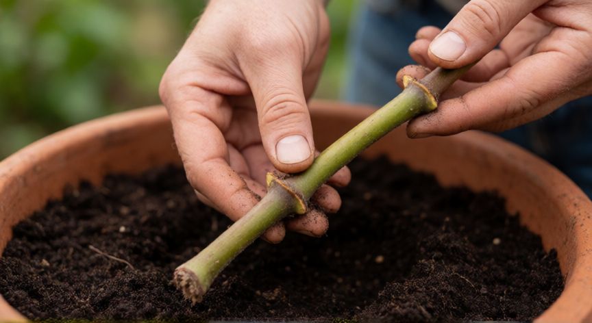 como plantar kiwis de estaca, Preparación de una estaca de kiwi lista para ser plantada en tierra fértil