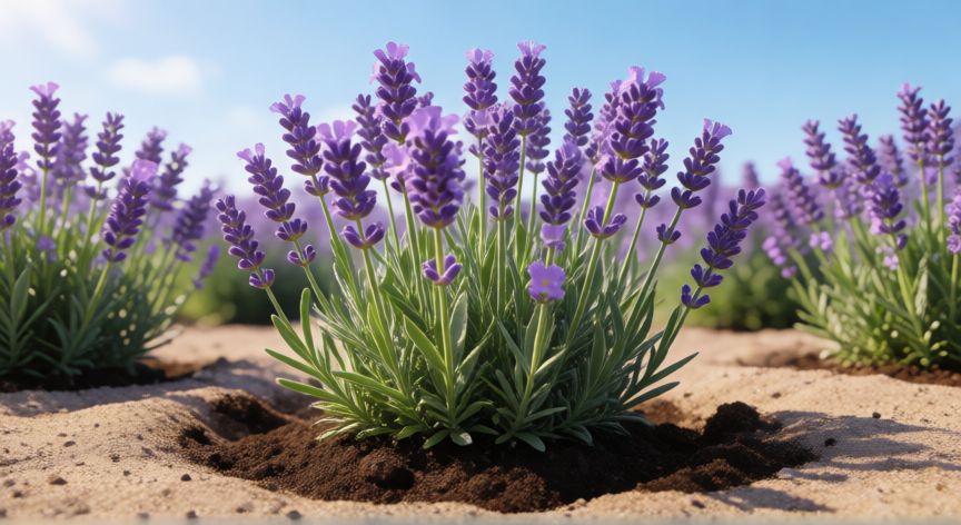 como plantar lavanda, Plantación de lavanda en suelo arenoso soleado