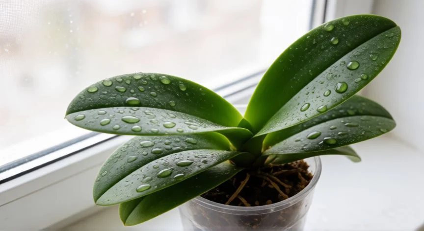 como plantar orquideas, Orquídea montada sobre tronco con raíces adheridas y musgo sphagnum como sustrato