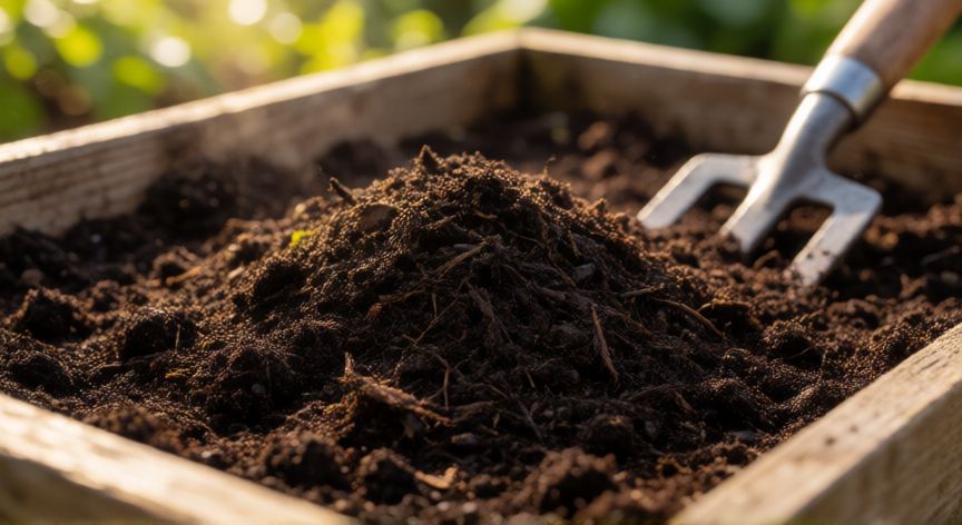Preparación del suelo con compost para plantar pepinos