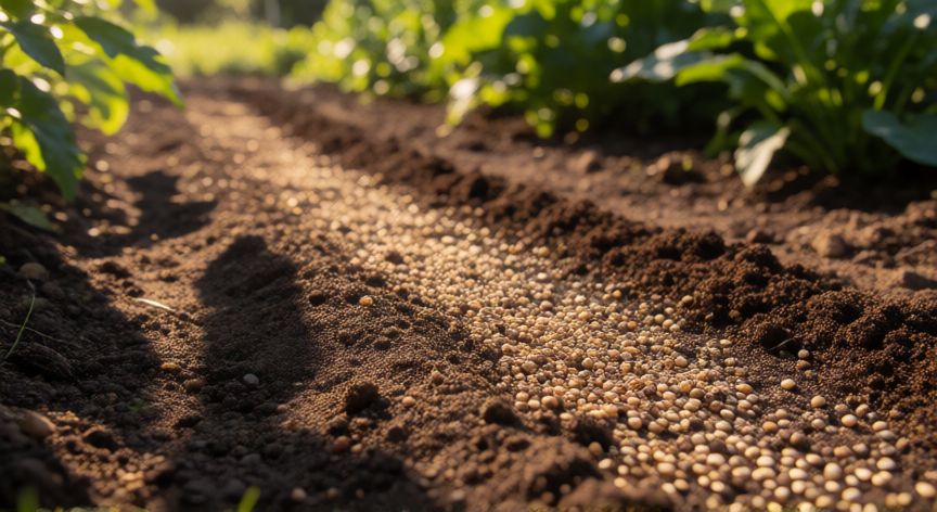 como plantar quinoa, Semillas de quinoa recién sembradas en tierra preparada