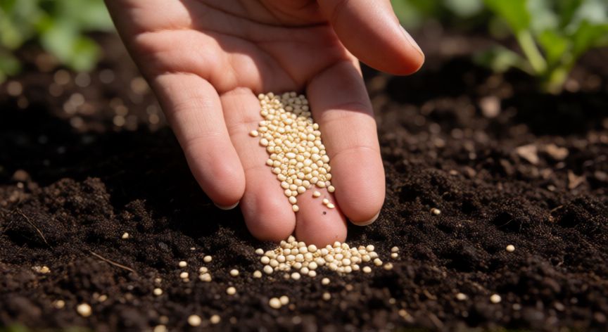 como plantar quinoto, Siembra de semillas de quinua en suelo preparado