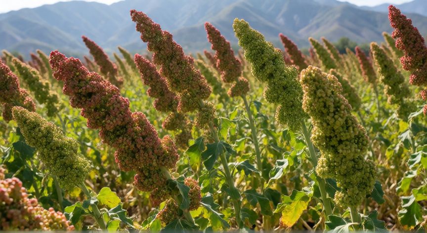 como plantar quinoto, Planta de quinua madura lista para la cosecha en el campo