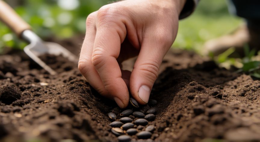 como plantar remolacha, Sembrando semillas de remolacha en surcos preparados del huerto