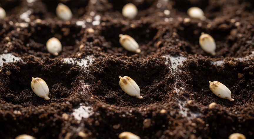 como plantar rucula, Siembra de semillas de rúcula en un semillero con sustrato húmedo