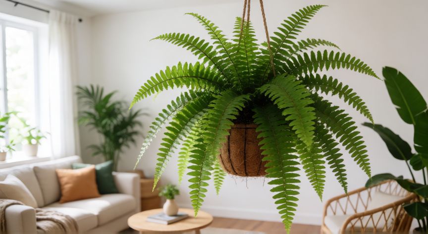 como plantar samambaia no xaxim, Samambaia pendurada em xaxim em ambiente interno