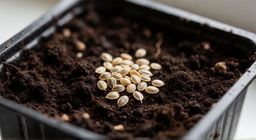 como plantar semillas de albahaca, Semillas de albahaca sobre sustrato húmedo listo para la siembra