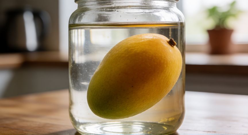 como plantar un hueso de mango, Hueso de mango remojando en agua para germinar