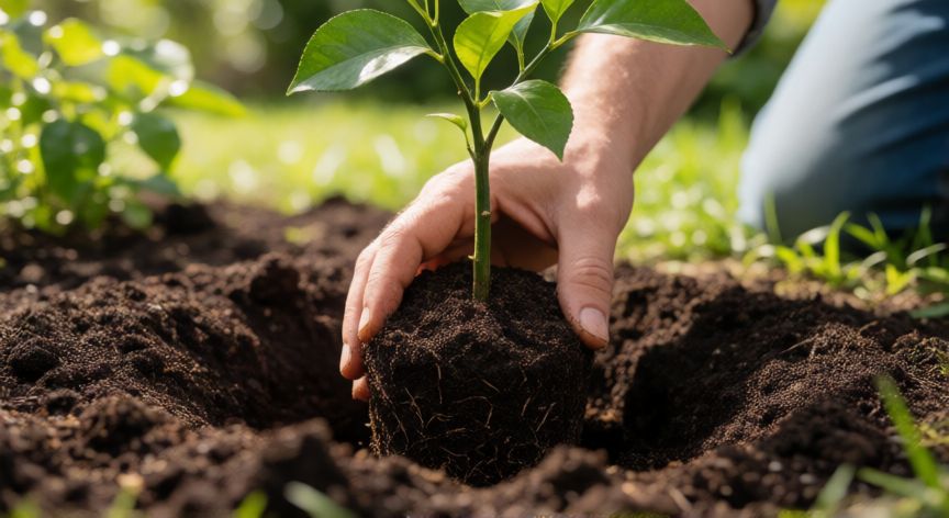 como plantar un limonero, Siembra de un limonero joven en el suelo del jardín