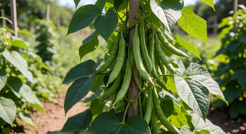 como plantar vainas, Planta de vainas con producción lista para cosechar