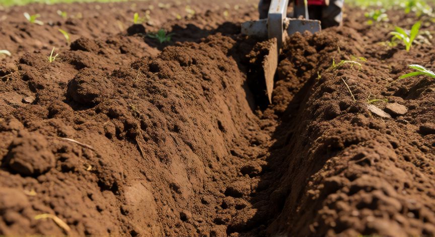 como plantar viñas, Terreno preparado con labranza profunda para la plantación de viñas