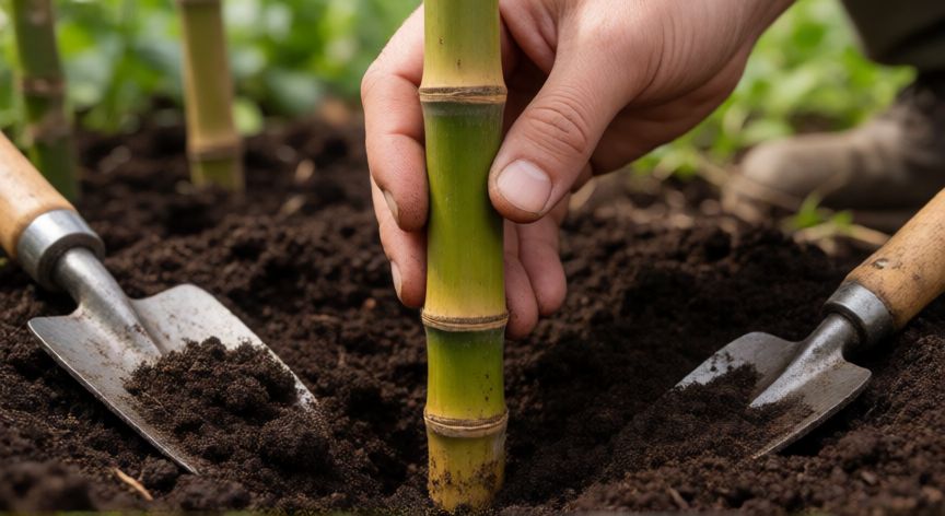 como plantar xanana, Proceso de plantación de una estaca de xanan en el suelo preparado
