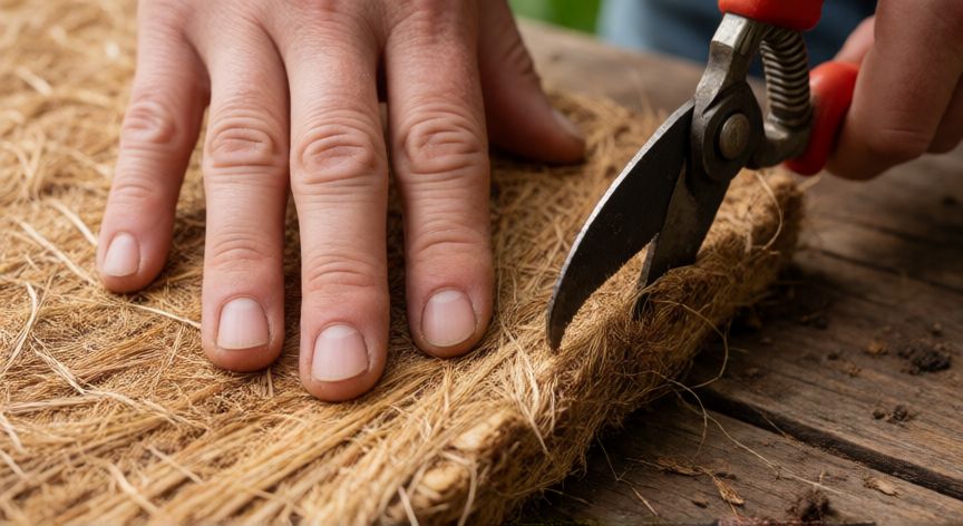 como plantar xaxim, Corte de xaxim con tijera de podar para preparación de suelo
