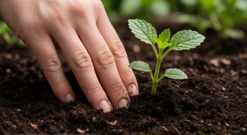 como plantar xinxim, Plantación de una planta de xinxi en suelo preparado con compost