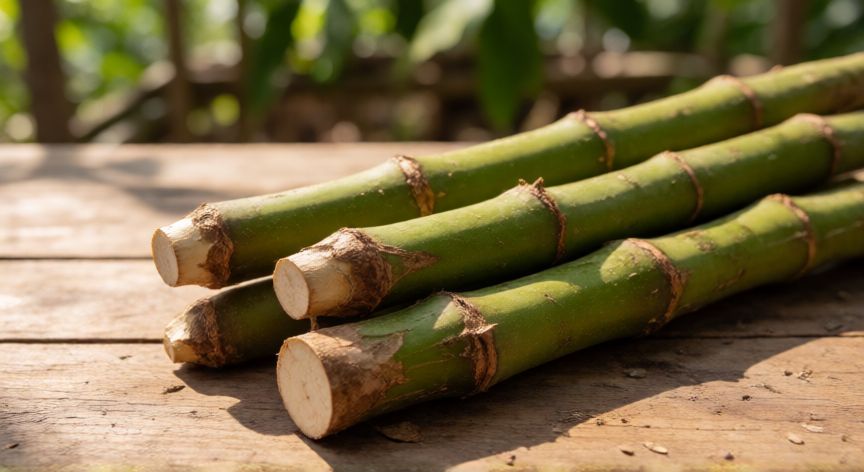 como plantar yuca cortada, Esquejes de yuca cortados listos para el proceso de curado