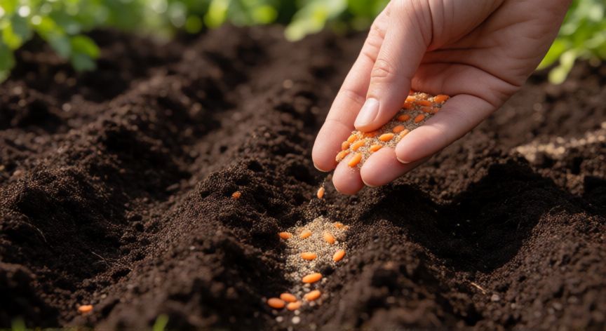 como plantar zanahorias en huerto, Preparación del suelo y siembra de semillas de zanahoria con arena