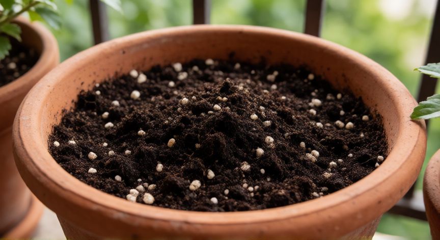 como plantar zanahorias en maceta, Maceta de terracota preparada con sustrato ligero para plantar zanahorias