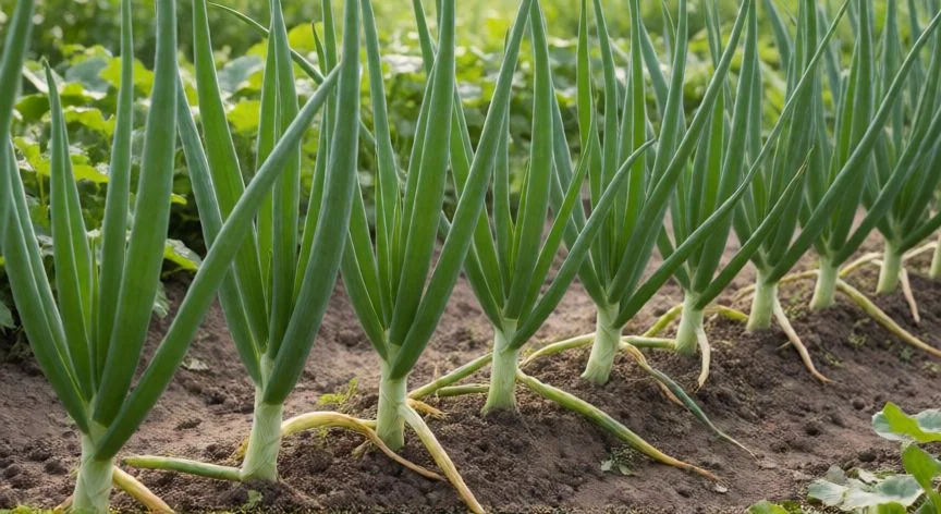 como plantar zanahorias y cebollas, Cebollas cosechadas curándose en un cobertizo ventilado con cestas y ristras colgadas