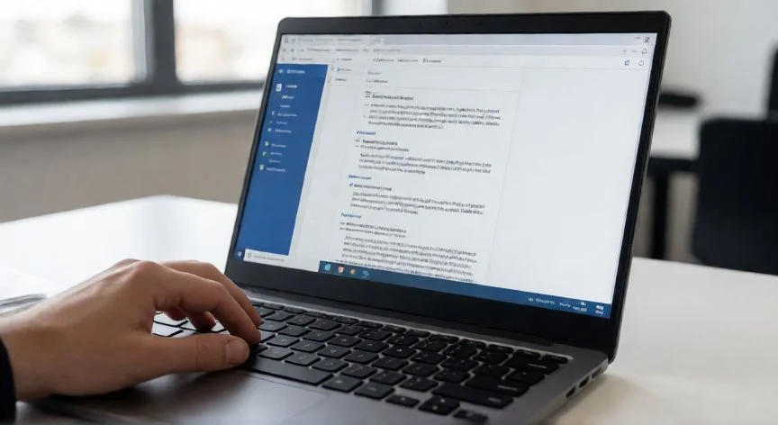 como poner bibliografía en word apa 7, Persona escribiendo una bibliografía en formato APA 7 en Microsoft Word