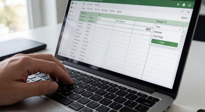 Pantalla de Excel mostrando la celda con el valor 001 y el formato de celda en Texto