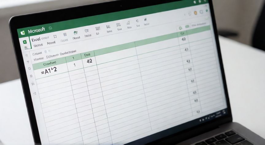 como poner en excel al cuadrado, Pantalla de Excel mostrando la fórmula A1 al cuadrado en una celda