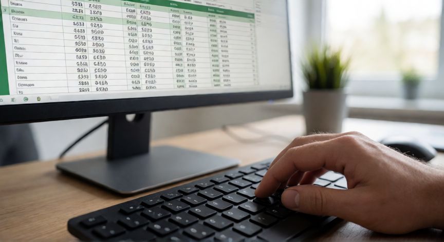 Persona escribiendo el número 0 en una hoja de cálculo de Excel