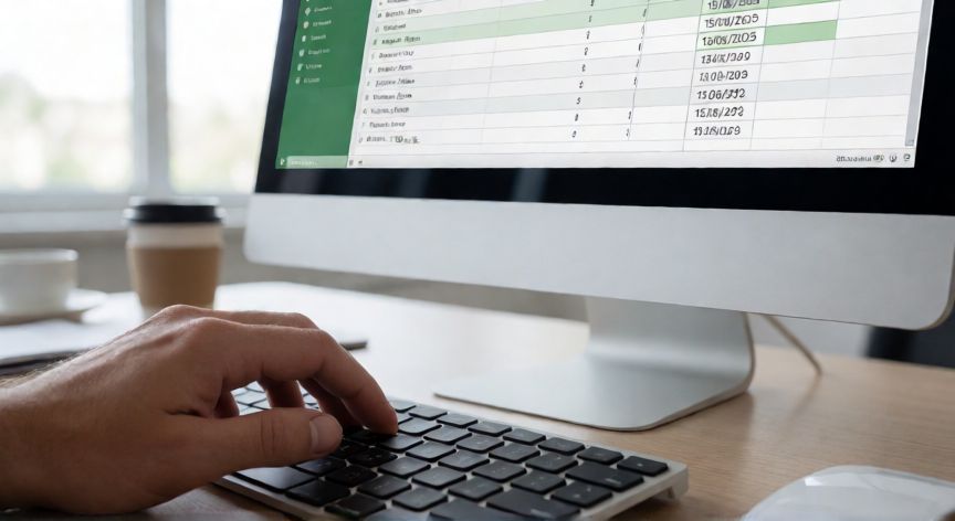 como poner en excel la fecha, Persona escribiendo una fecha en una celda de Excel