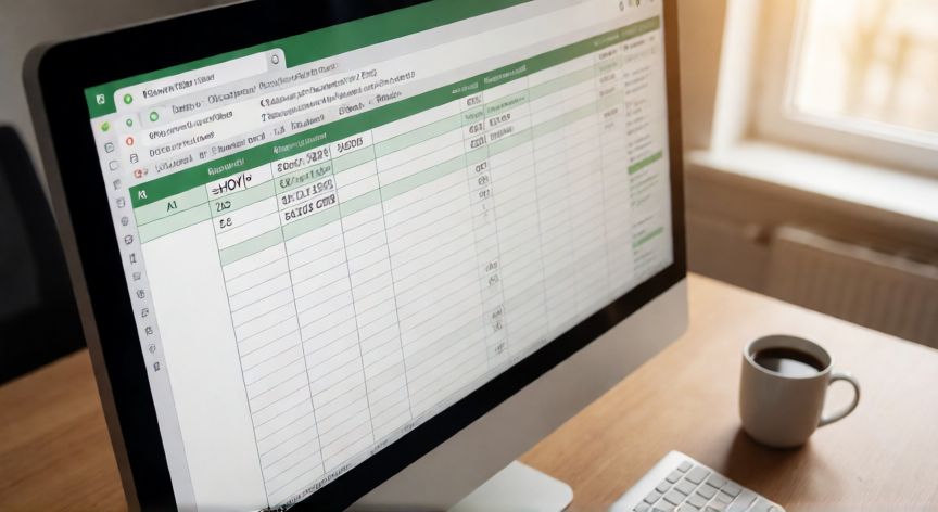 como poner en excel la fecha de hoy, Pantalla de Excel mostrando la función HOY con la fecha actual en una celda