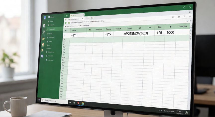 como poner en excel la potencia, Hoja de cálculo Excel con fórmulas de potencia usando el operador ^ y la función POTENCIA