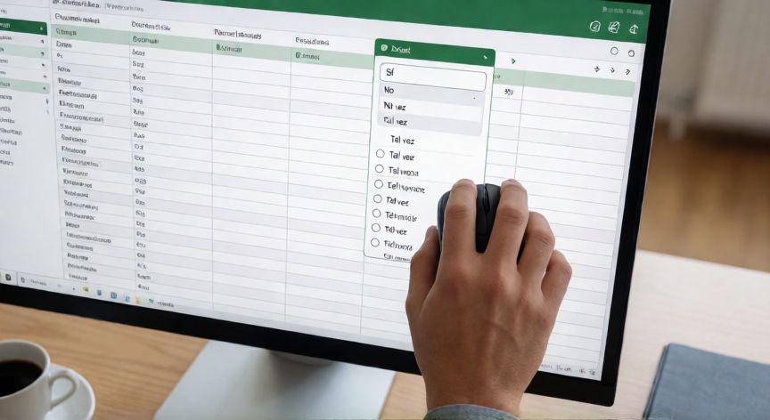 como poner en excel opciones para seleccionar, Lista desplegable (dropdown) abierta en una hoja de cálculo de Excel mostrando opciones de selección