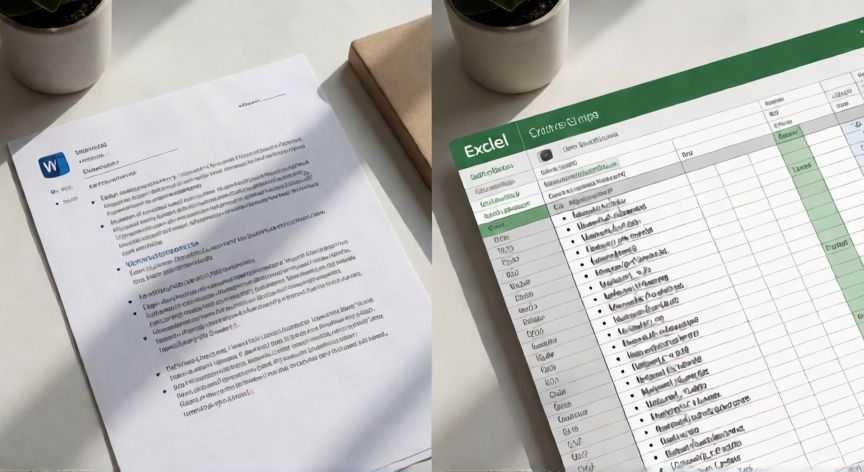 como poner en excel viñetas, Comparación entre lista con viñetas en Word y la misma lista pegada en una celda de Excel