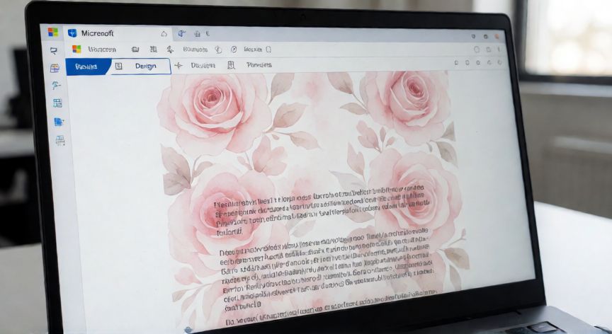 como poner en word de fondo una imagen, Documento de Microsoft Word con una imagen floral como marca de agua de fondo detrás del texto