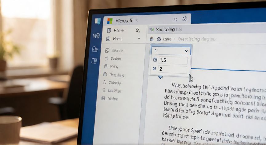 como poner en word el interlineado, Menú desplegable de interlineado en la pestaña Inicio de Microsoft Word