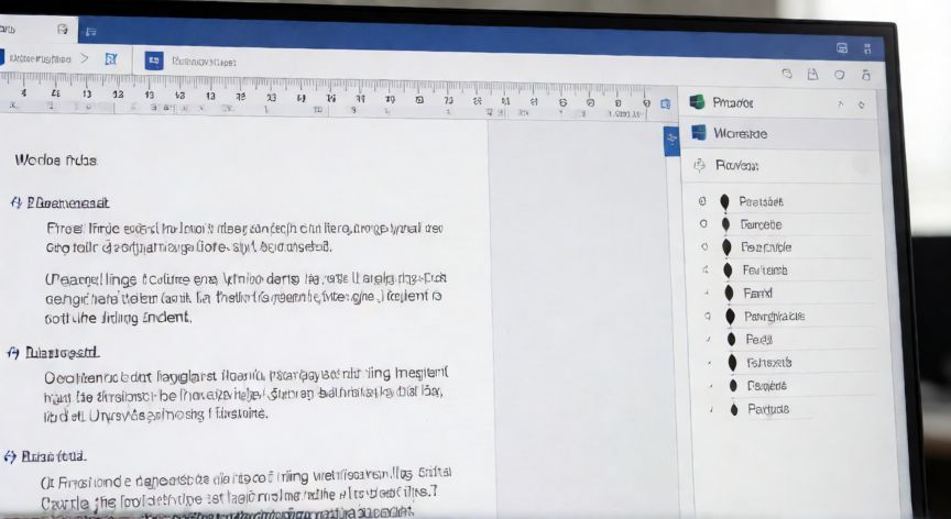 como poner en word la sangria, Pantalla de Microsoft Word mostrando la regla horizontal y el panel de sangrías de párrafo