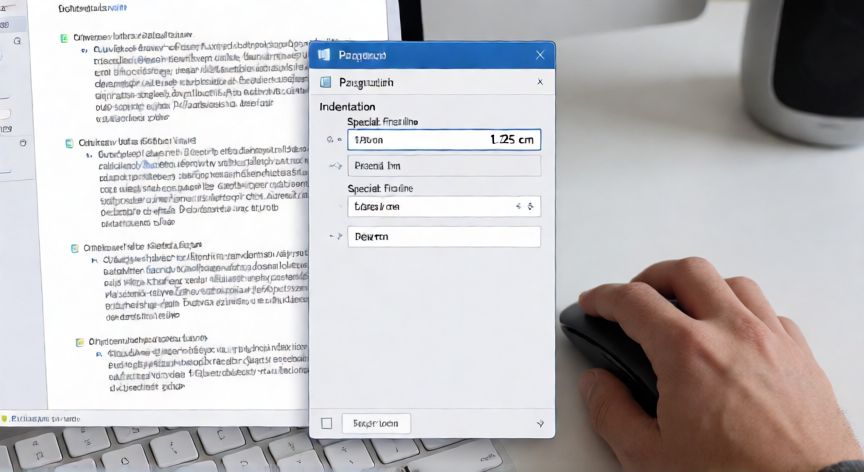 como poner en word la sangria francesa, Cuadro de diálogo de Párrafo en Word con el campo Primera línea configurado a 1,25 cm