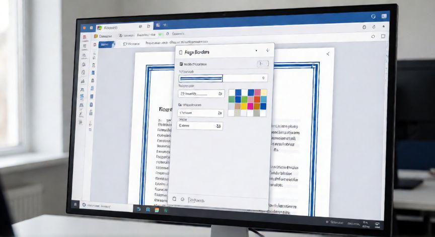 como poner en word marco, Diálogo de bordes de página en Microsoft Word con opciones de estilo, color y grosor
