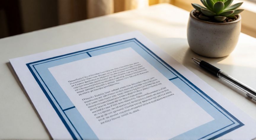 como poner en word marco, Documento impreso con marco doble azul alrededor de un bloque de texto