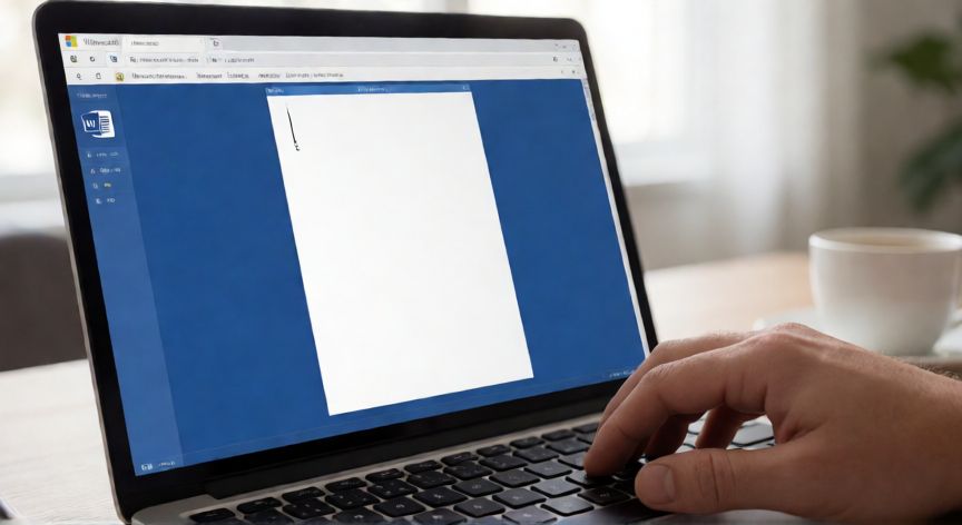 como poner en word otra hoja, Persona tecleando en un portátil con Word abierto mostrando la inserción de una página nueva