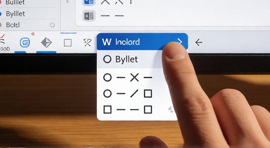 como poner en word viñetas, Panel desplegable de estilos de viñetas abierto en la barra de herramientas de Word
