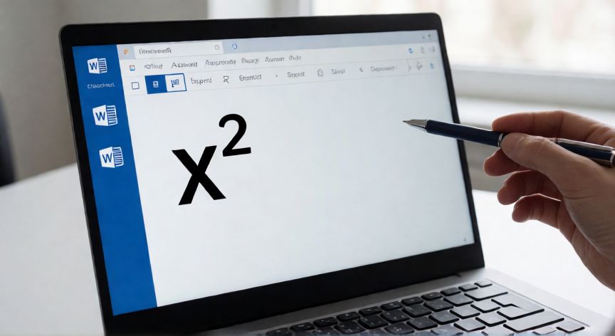 como poner en word x al cuadrado, Pantalla de Word mostrando el carácter x al cuadrado con superíndice activo