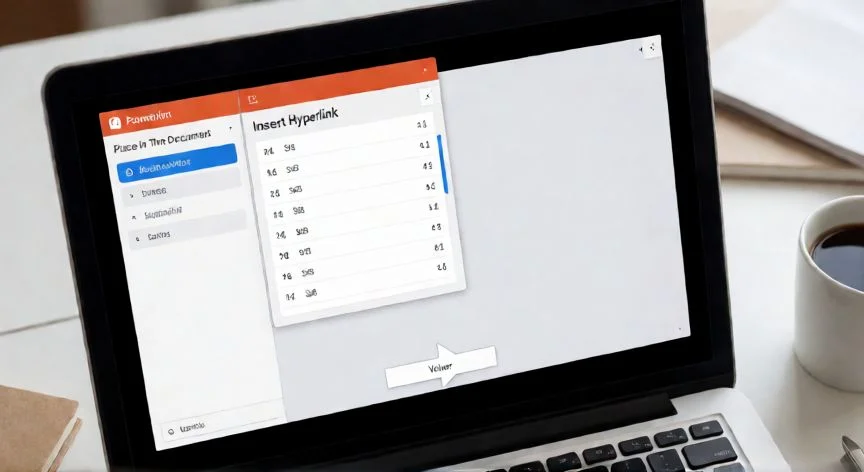 como poner hipervínculos en powerpoint de una diapositiva a otra, Cuadro de diálogo Insertar hipervínculo abierto en PowerPoint con la opción Lugar en este documento