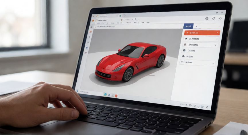 como poner imagenes 3d en powerpoint, Pantalla de PowerPoint mostrando la inserción de un modelo 3D de coche en una diapositiva
