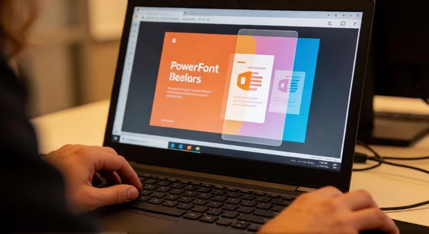 como poner transiciones en powerpoint a todas las diapositivas, Persona presentando una diapositiva en PowerPoint con transición de fundido en modo presentación