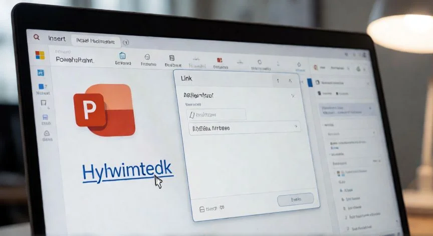 como poner un link en powerpoint, Pantalla de PowerPoint con el cuadro de diálogo Insertar hipervínculo abierto