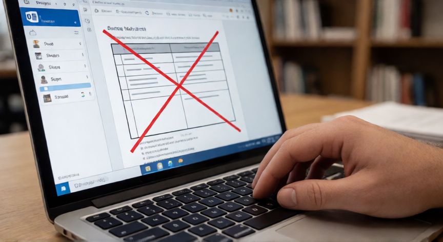 como poner una x en word, Manos escribiendo en un portátil con una X dibujada mediante formas en un documento de Word